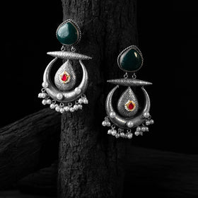 Green - saanjh bela stone chandbali oxidised earrings