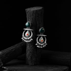 Green - saanjh bela stone chandbali oxidised earrings