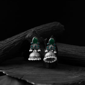 Green - saanjh bela stone oxidised jhumka earrings