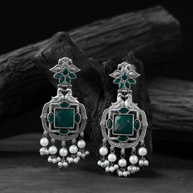 Green - saanjh bela swan oxidised earrings - handcrafted