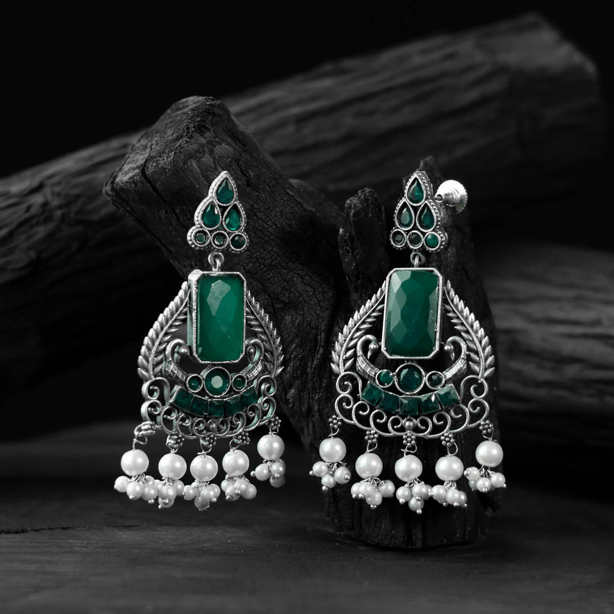 Green - saanjh bela swan oxidised earrings - handcrafted