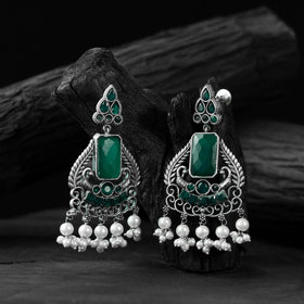 Green - saanjh bela swan oxidised earrings - handcrafted