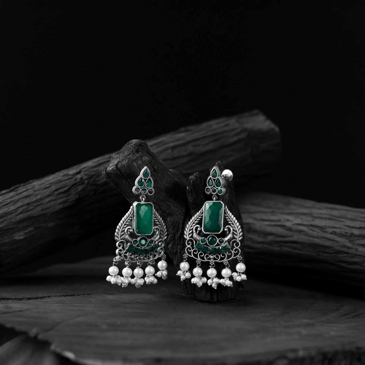 Green - saanjh bela swan oxidised earrings - handcrafted