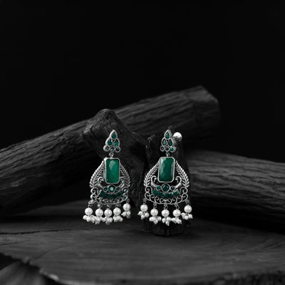 Green - saanjh bela swan oxidised earrings - handcrafted