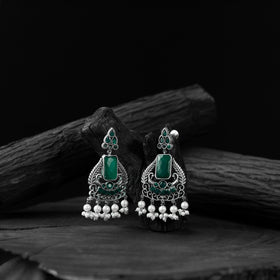 Green - saanjh bela swan oxidised earrings - handcrafted