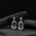 Green - saanjh bela swan oxidised earrings - handcrafted