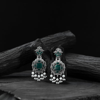 Green - saanjh bela swan oxidised earrings - handcrafted