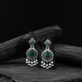 Green - saanjh bela swan oxidised earrings - handcrafted