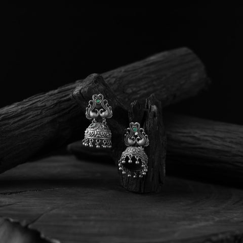 Green - saanjh bela twin mayuri oxidised earrings