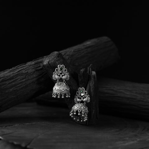 Green - saanjh bela twin mayuri oxidised earrings