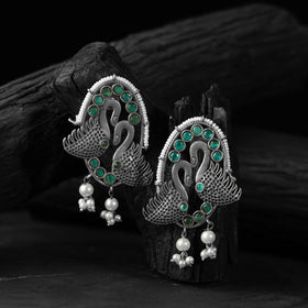 Green - saanjh bela twin swan oxidised earrings
