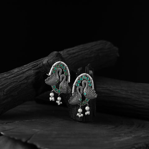 Green - saanjh bela twin swan oxidised earrings