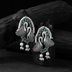 Green - saanjh bela twin swan oxidised earrings