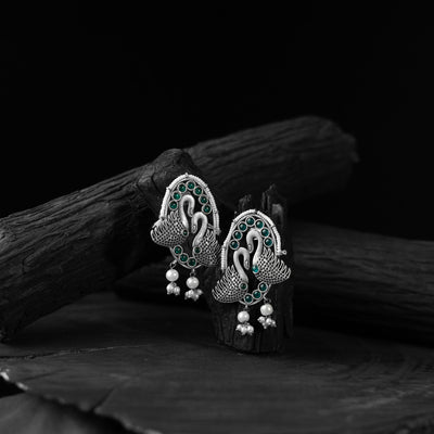 Green - saanjh bela twin swan oxidised earrings