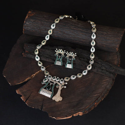 Green - saanjh saaj classic german silver necklace set 15