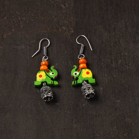 Saanvi german silver jhumki earrings with wooden elephant