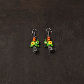 Saanvi german silver jhumki earrings with wooden elephant