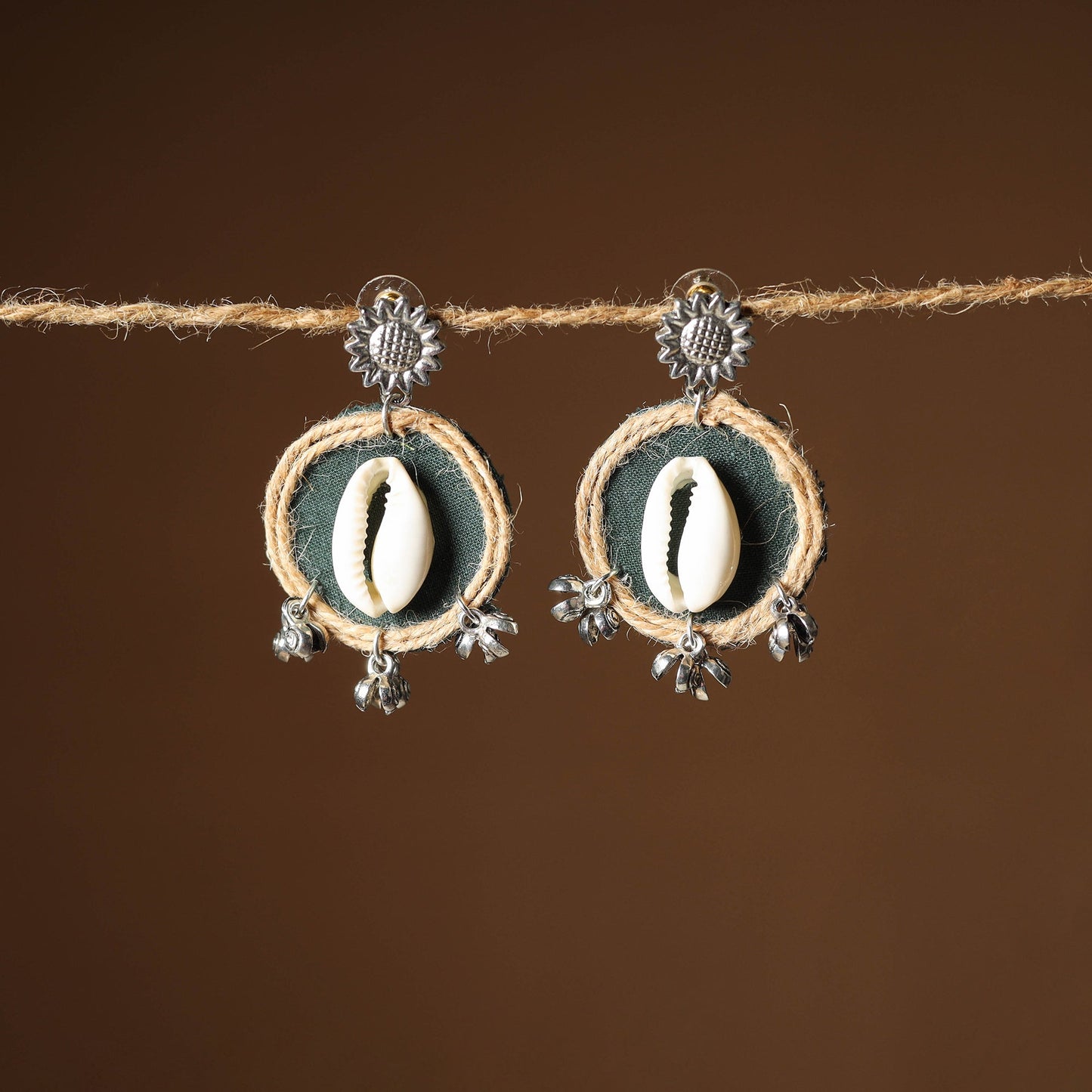 Green Sahiba Jute Fabart Handmade Earrings