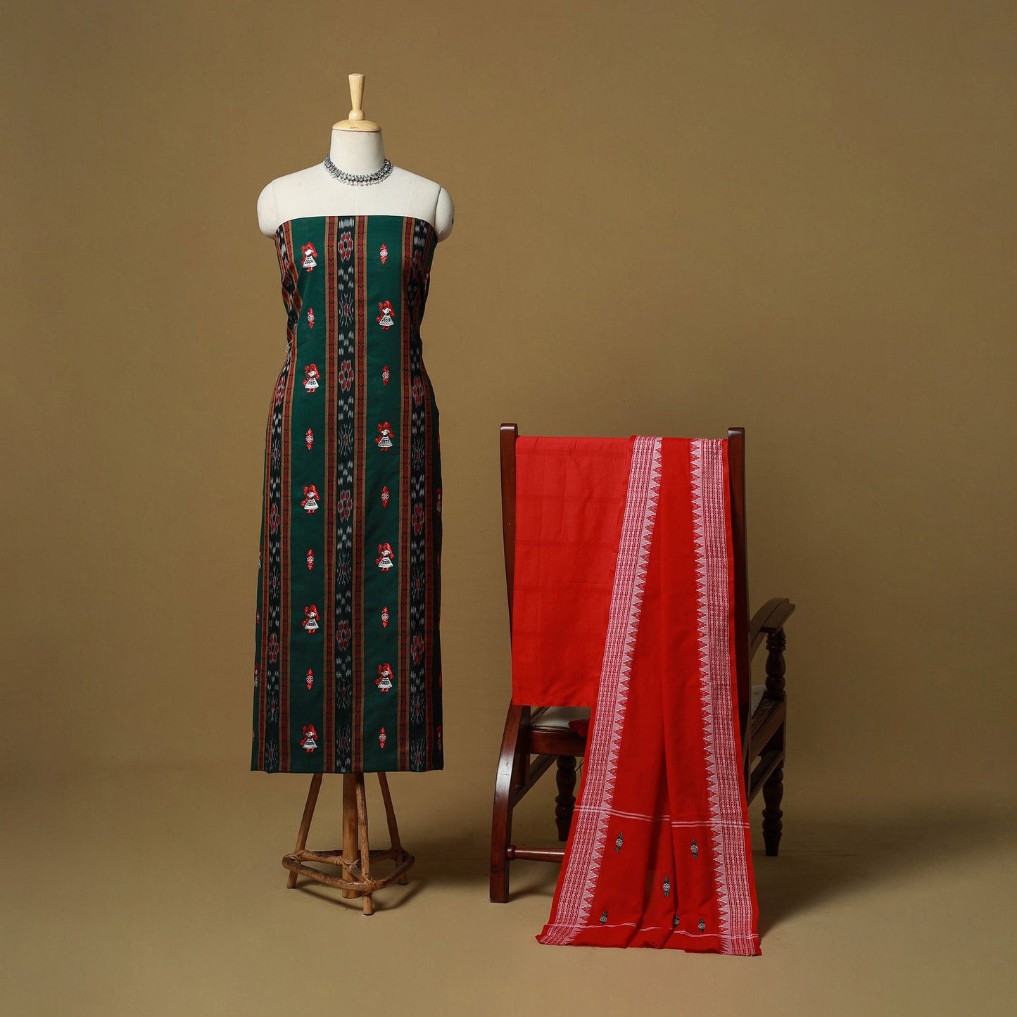 Green - sambalpuri ikat handloom cotton 3pc unstitched