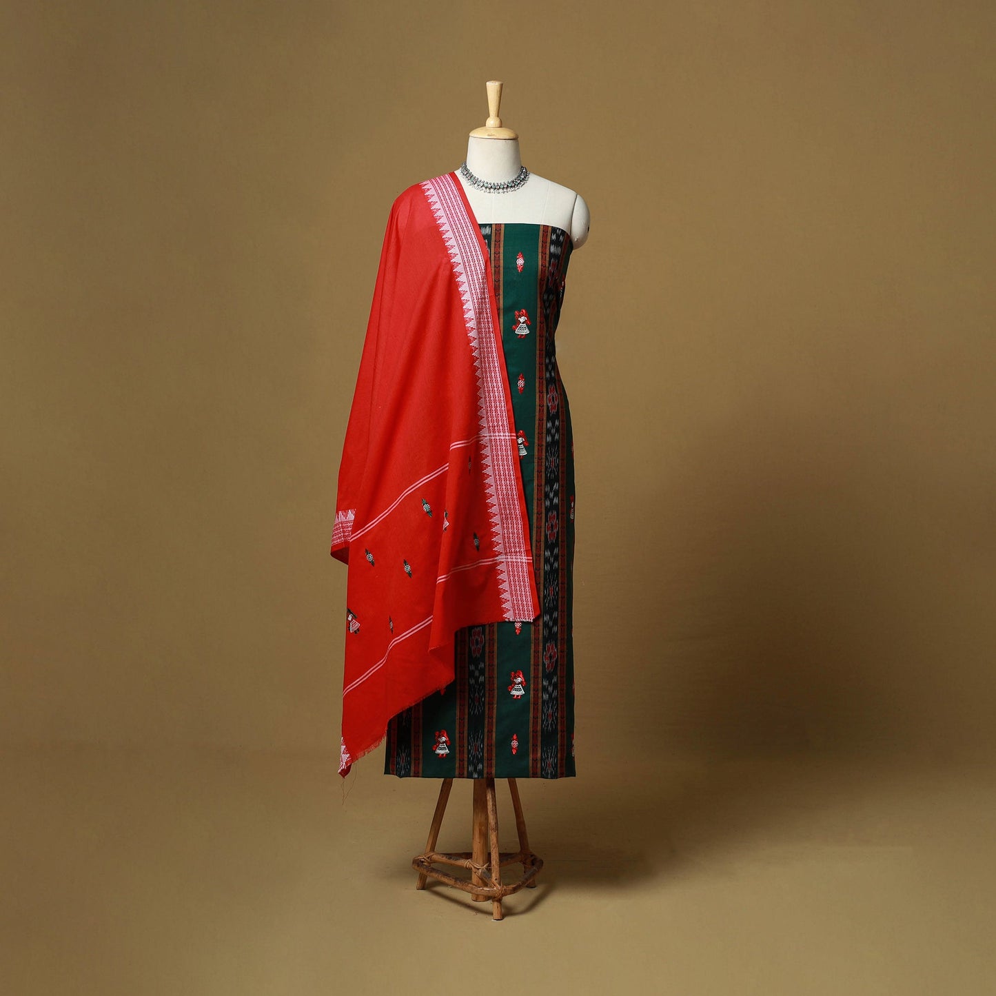 Green - sambalpuri ikat handloom cotton 3pc unstitched