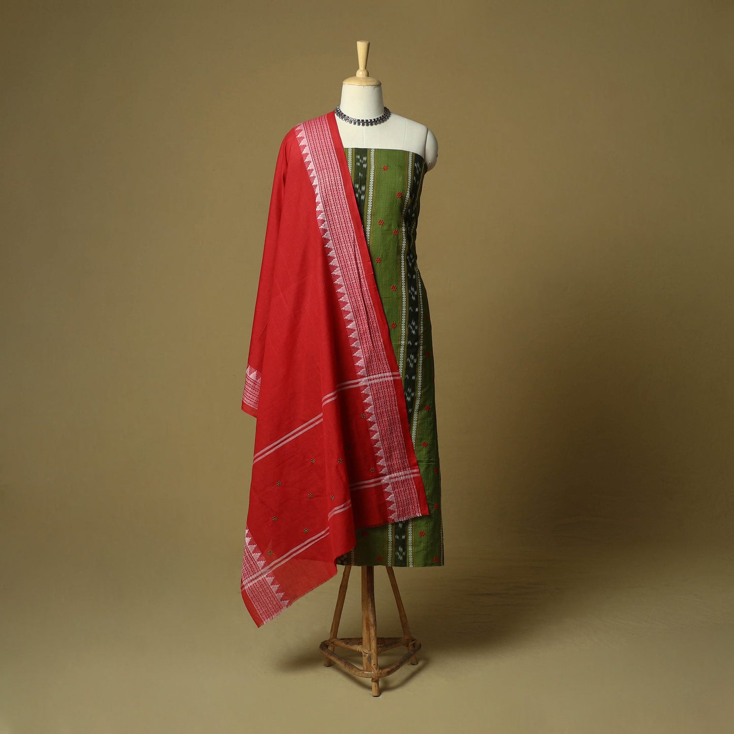 Sambalpuri ikat handloom embroidered cotton 3pc unstitched