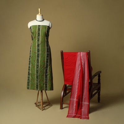 Sambalpuri ikat handloom embroidered cotton 3pc unstitched