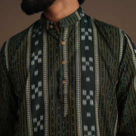 Green Sambalpuri Ikat Weave Cotton Men Long Kurta