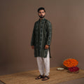 Green Sambalpuri Ikat Weave Cotton Men Long Kurta