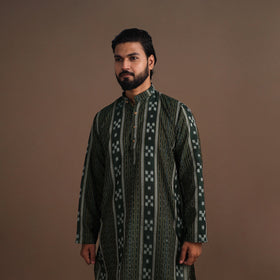 Green Sambalpuri Ikat Weave Cotton Men Long Kurta