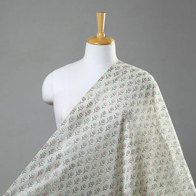  Green Sanganeri Block Print Chanderi Silk Fabric 