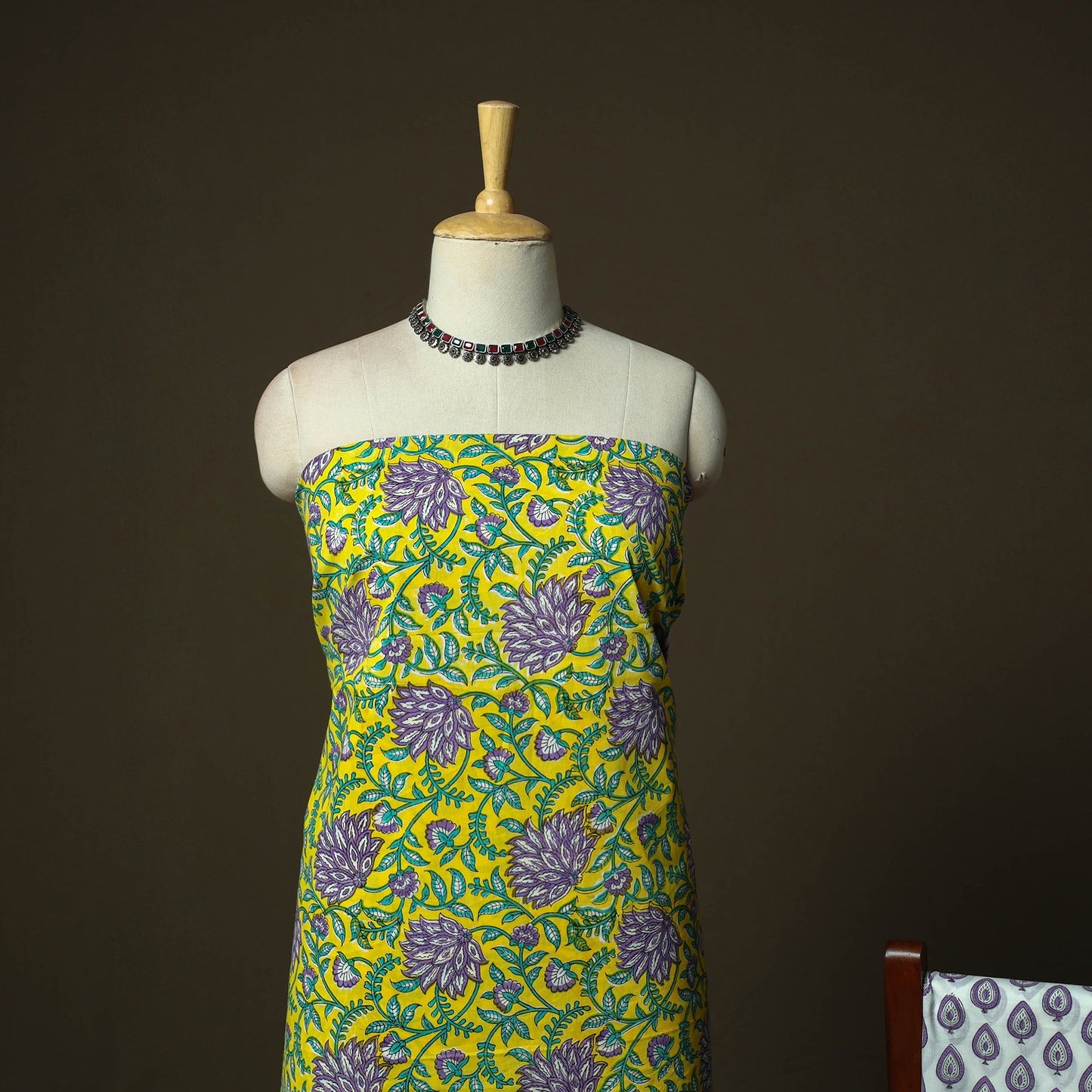 Sanganeri block print cotton 3pc unstitched dress material