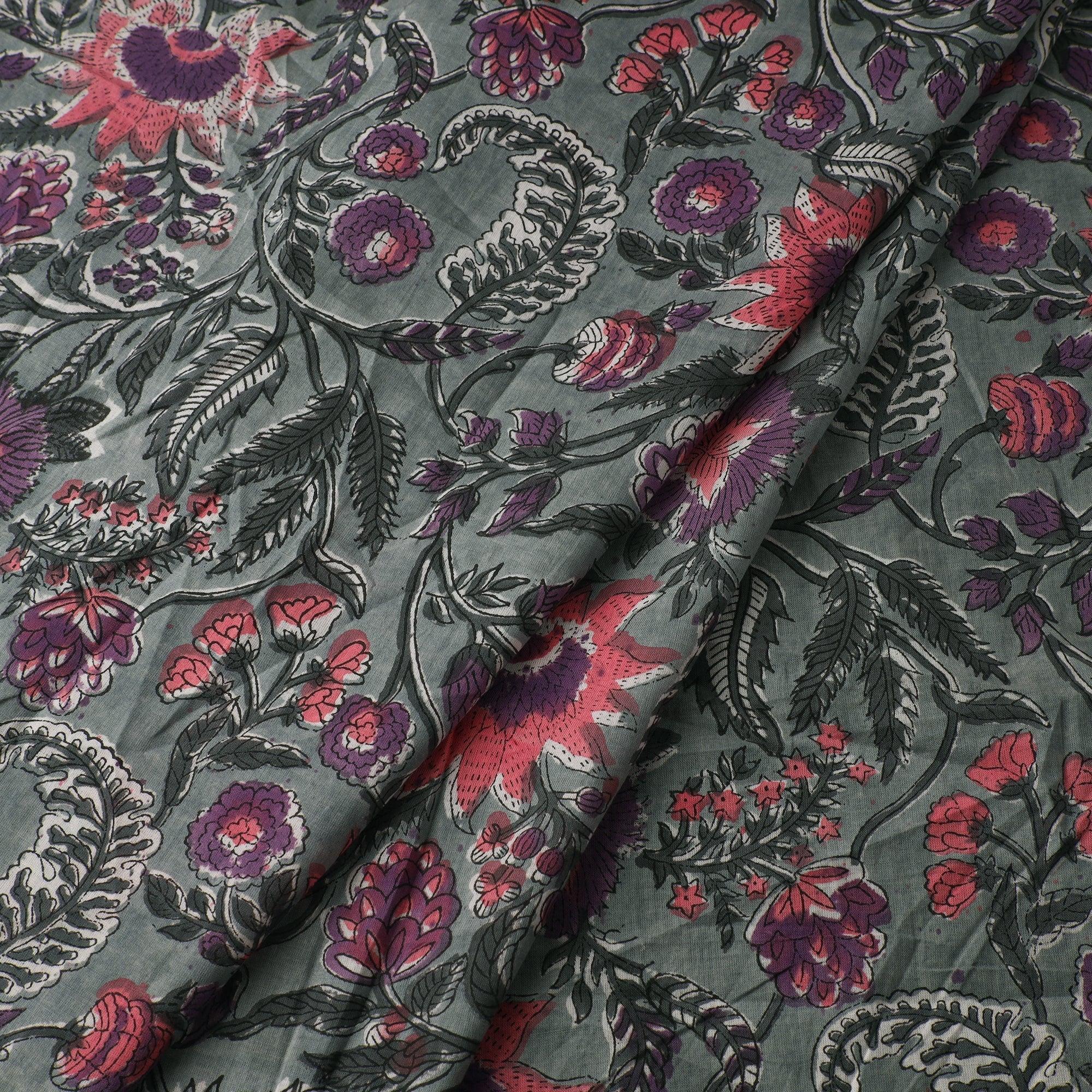 Green Sanganeri Block Print Cotton Fabric