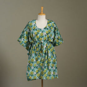 Green Sanganeri Block Print Cotton Kaftan (Medium) 
