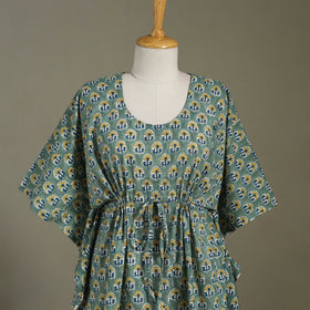 Green Sanganeri Block Print Cotton Kaftan (Medium) 