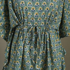 Green Sanganeri Block Print Cotton Kaftan (Medium) 