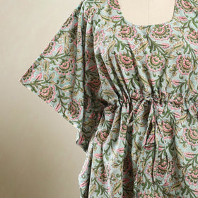 Green Sanganeri Block Print Cotton Kaftan