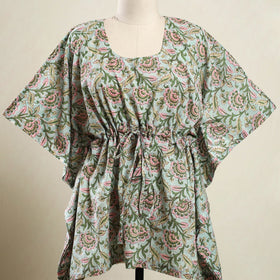  Green Sanganeri Block Print Cotton Kaftan