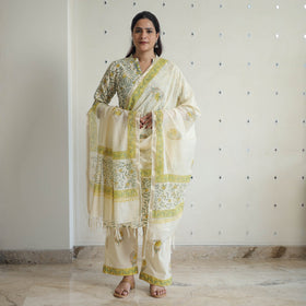 Green - sanganeri cotton kurta suit set 07 - handcrafted