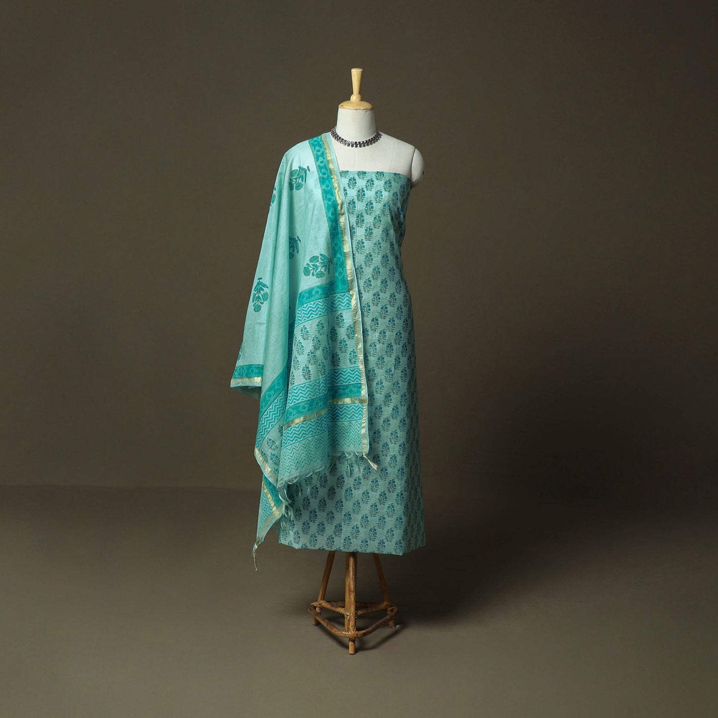 Sanganeri block print mul chanderi handloom 3pc unstitched