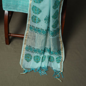 Sanganeri block print mul chanderi handloom 3pc unstitched