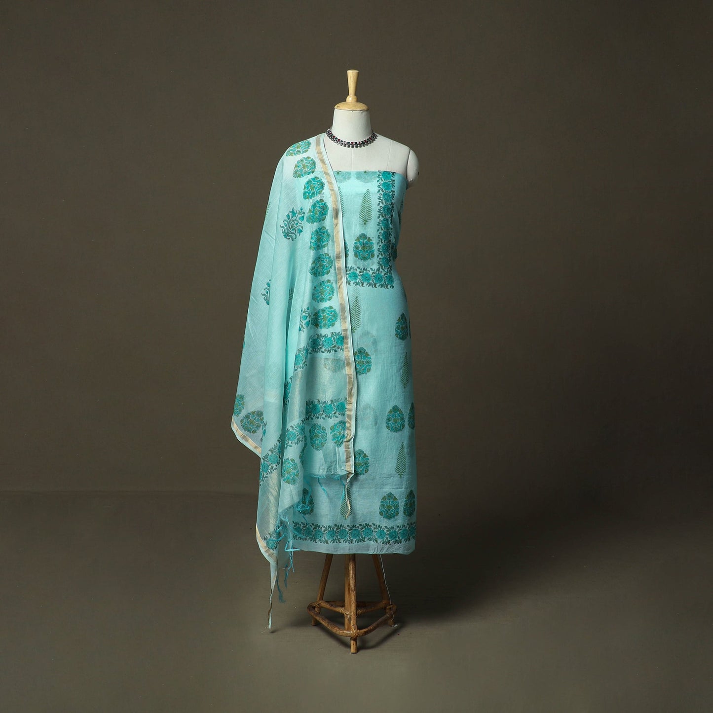 Sanganeri block print mul chanderi handloom 3pc unstitched