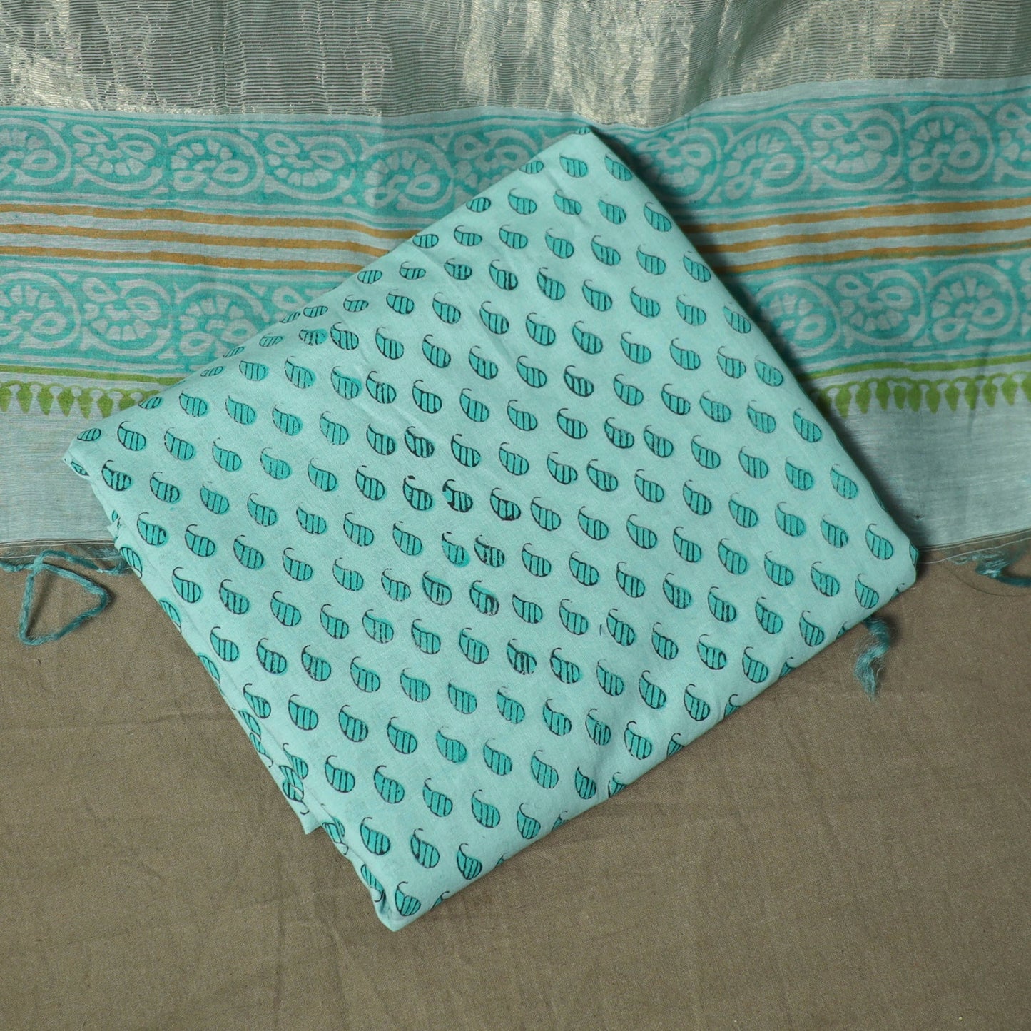 Sanganeri block print mul chanderi handloom 3pc unstitched