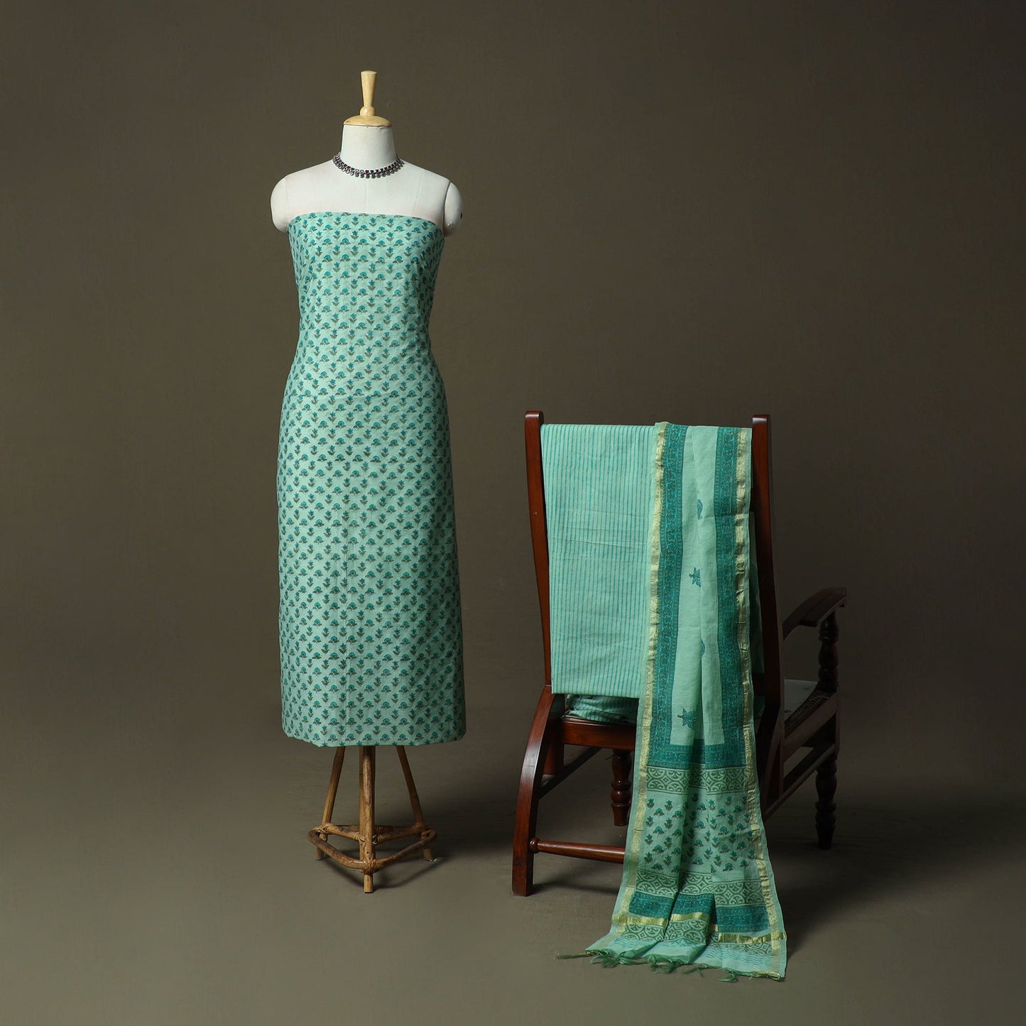 Sanganeri block print mul chanderi handloom 3pc unstitched