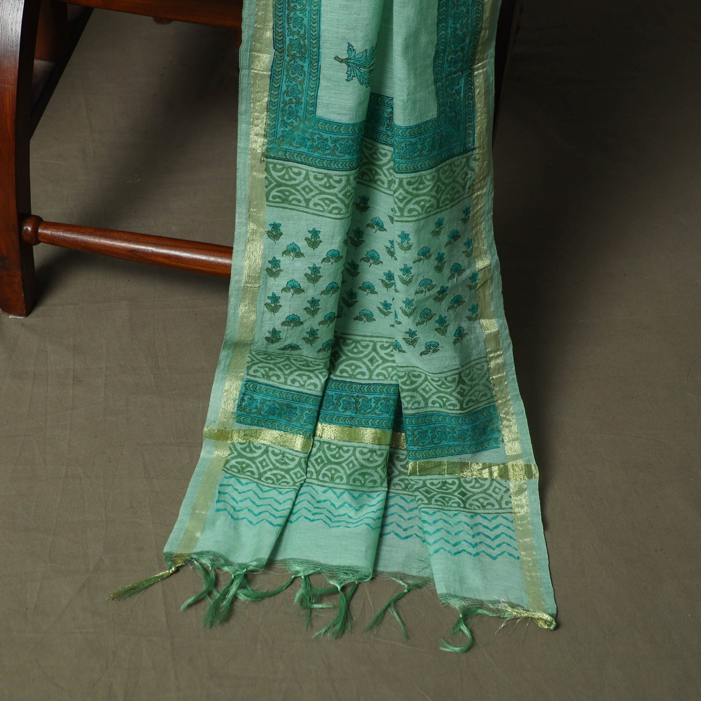 Sanganeri block print mul chanderi handloom 3pc unstitched