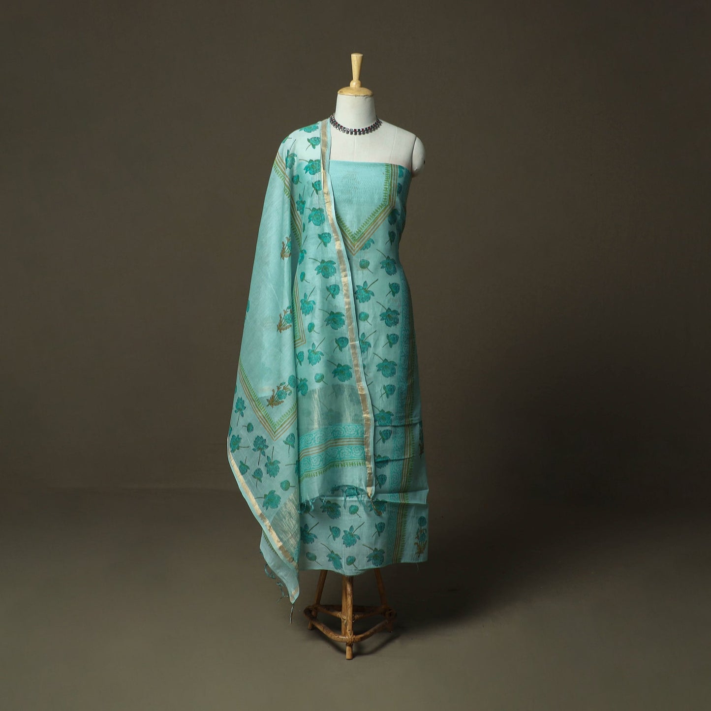 Sanganeri block print mul chanderi handloom 3pc unstitched