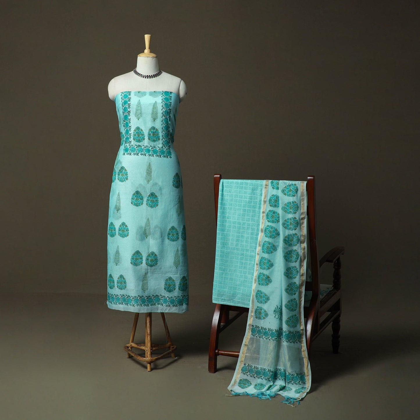 Sanganeri block print mul chanderi handloom 3pc unstitched