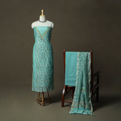Sanganeri block print mul chanderi handloom 3pc unstitched