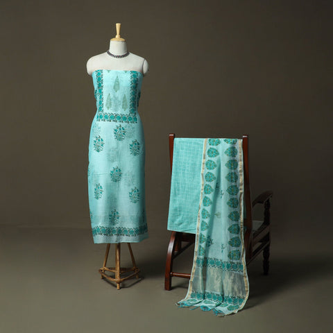 Sanganeri block print mul chanderi handloom 3pc unstitched