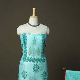 Sanganeri block print mul chanderi handloom 3pc unstitched