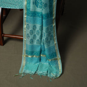 Sanganeri block print mul chanderi handloom 3pc unstitched